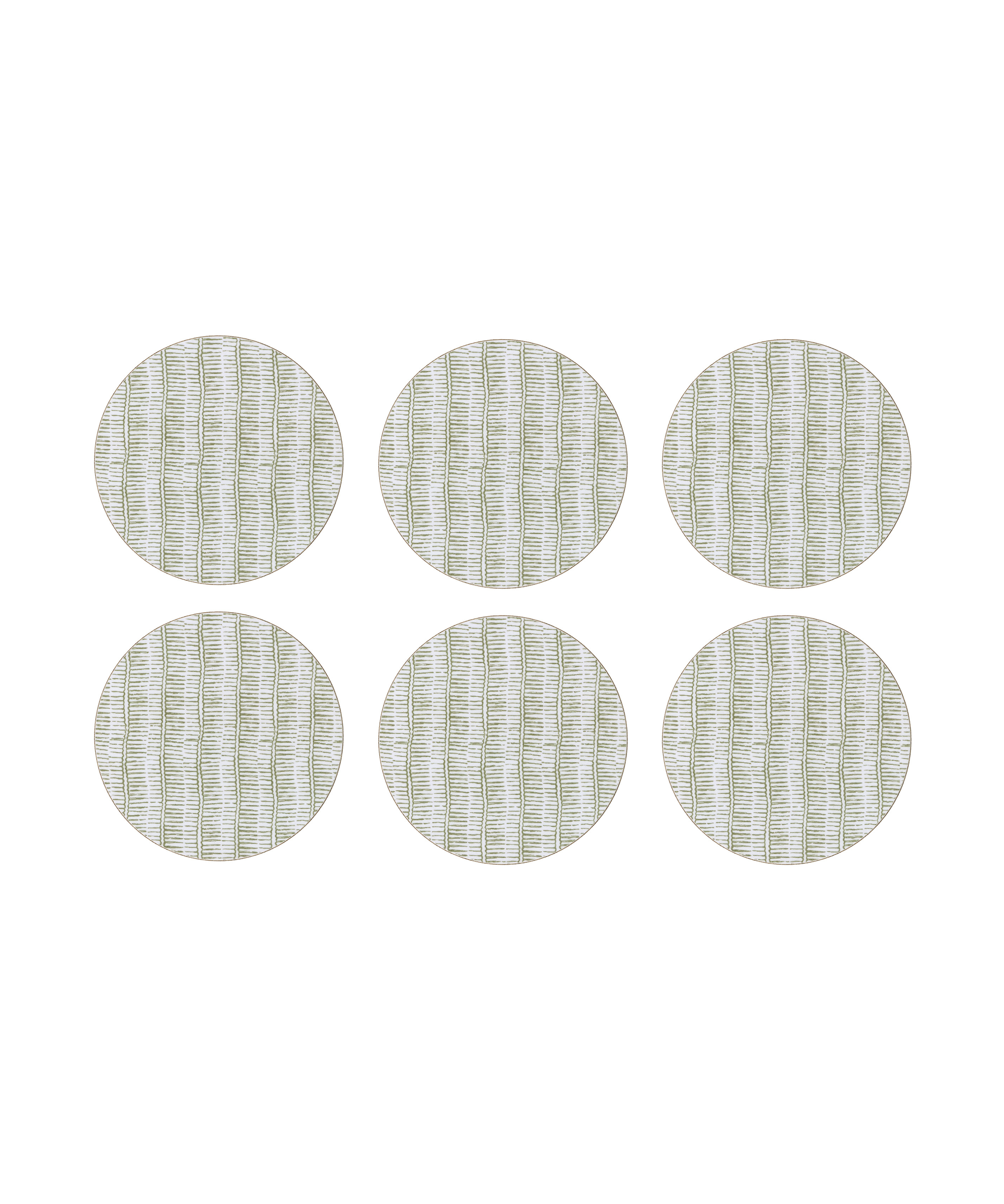 Set of 6, Margot Cork Backed Round Coaster, Sage, Cut Out