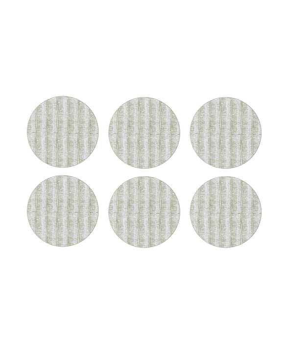 Set of 6, Margot Cork Backed Round Coaster, Sage, Cut Out
