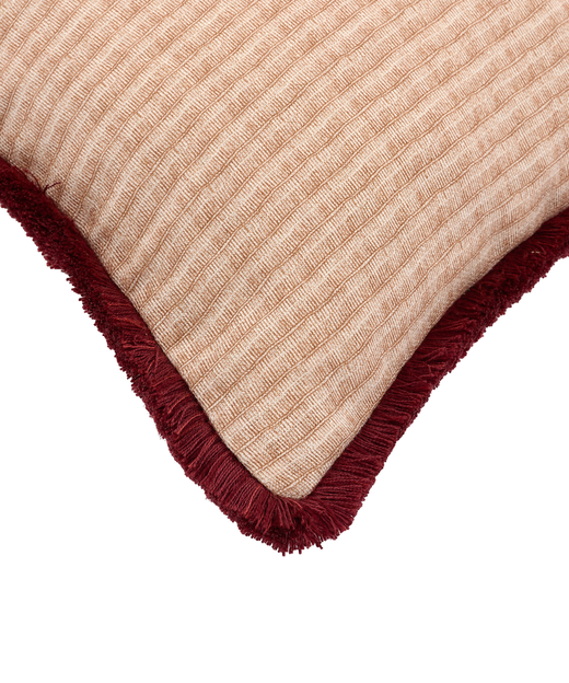 Margot Fringed Linen Cushion, Rhubarb, Cut Out, Fringe Detail