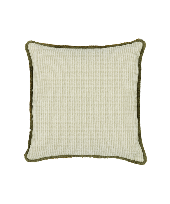 Margot Fringed Linen Cushion Cover, Sage, Cut Out