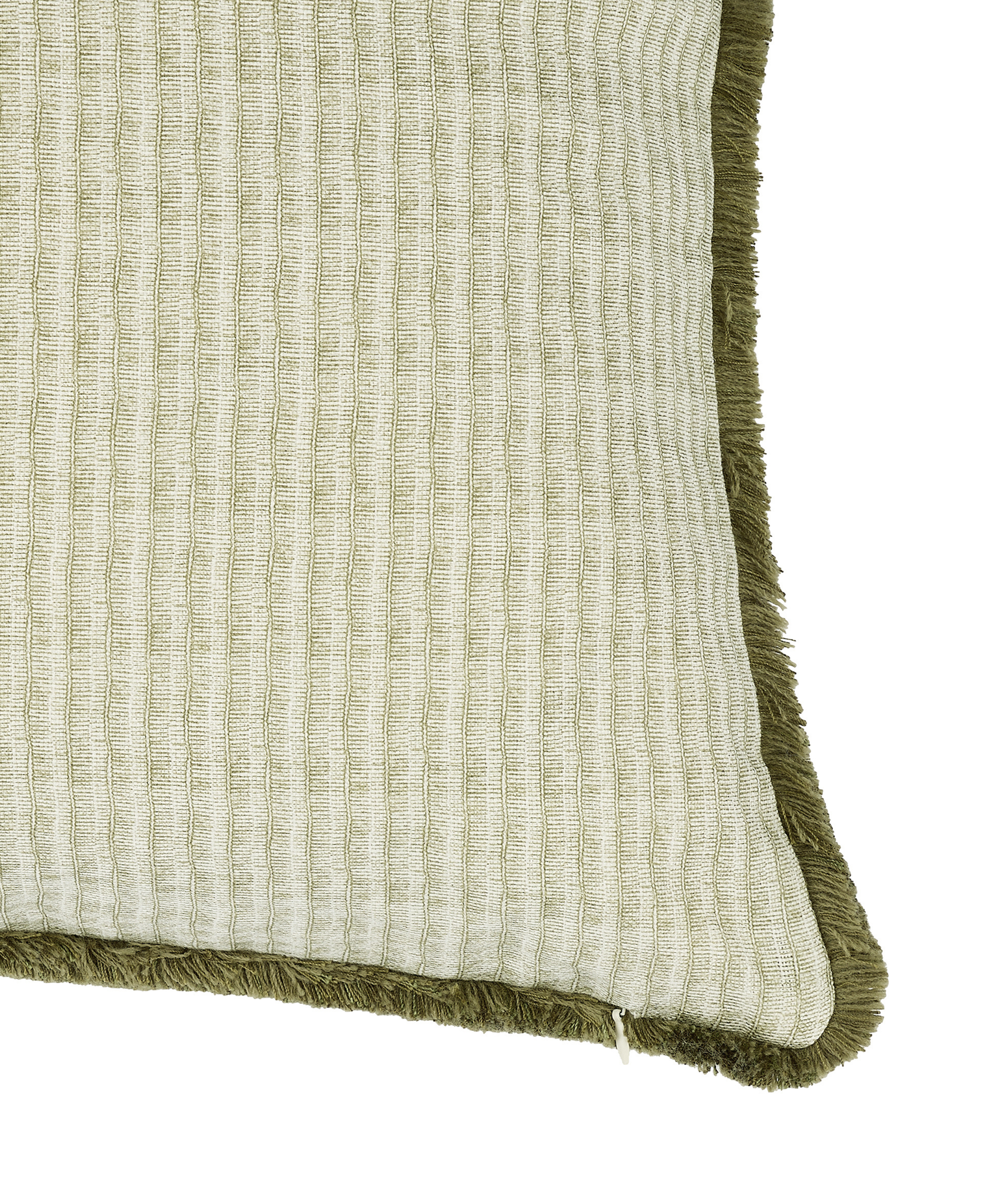 Margot Fringed Linen Cushion, Sage, Detail