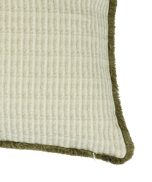 Margot Fringed Linen Cushion, Sage, Detail