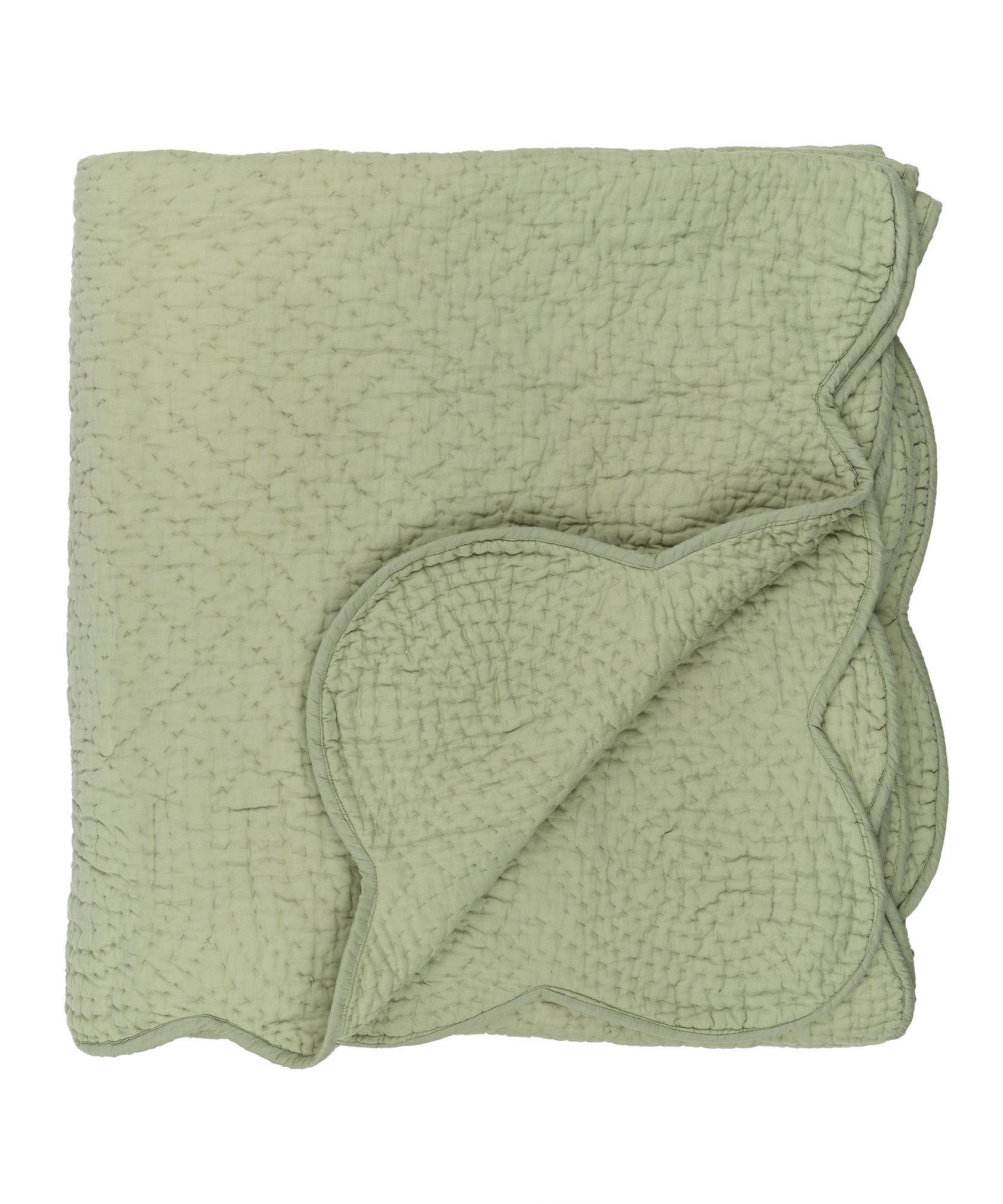 Nina Scalloped Quilted Cotton Bedspread, Sage, Cut Out