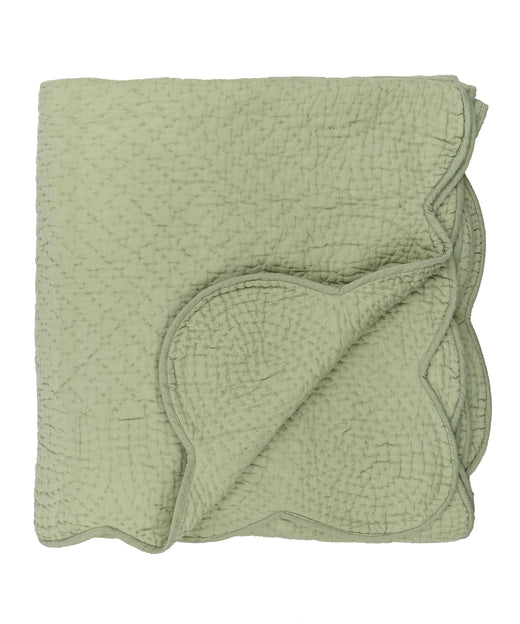 Nina Scalloped Quilted Cotton Bedspread, Sage, Cut Out