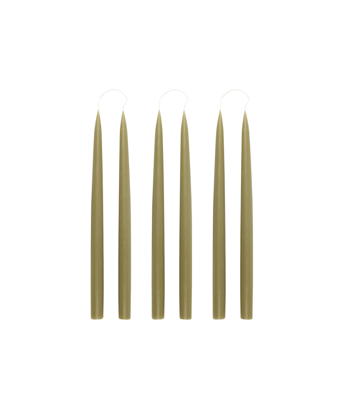 Set 6 Danish Taper Candles Olive Green