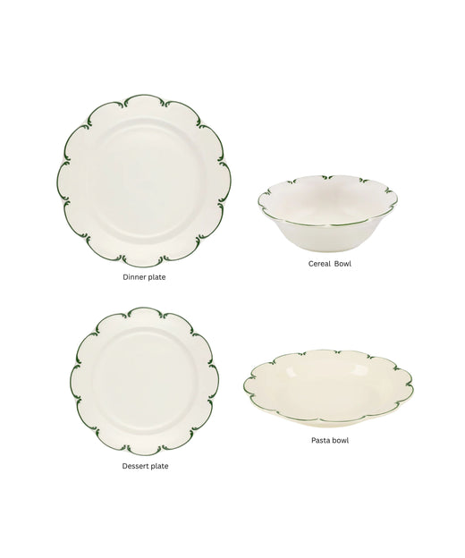 Olivia Scalloped Crockery, Green Filet