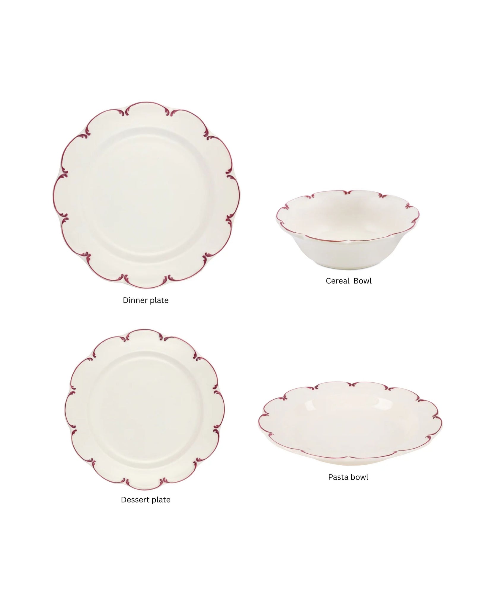 Olivia Scalloped Crockery, Raspberry Filet