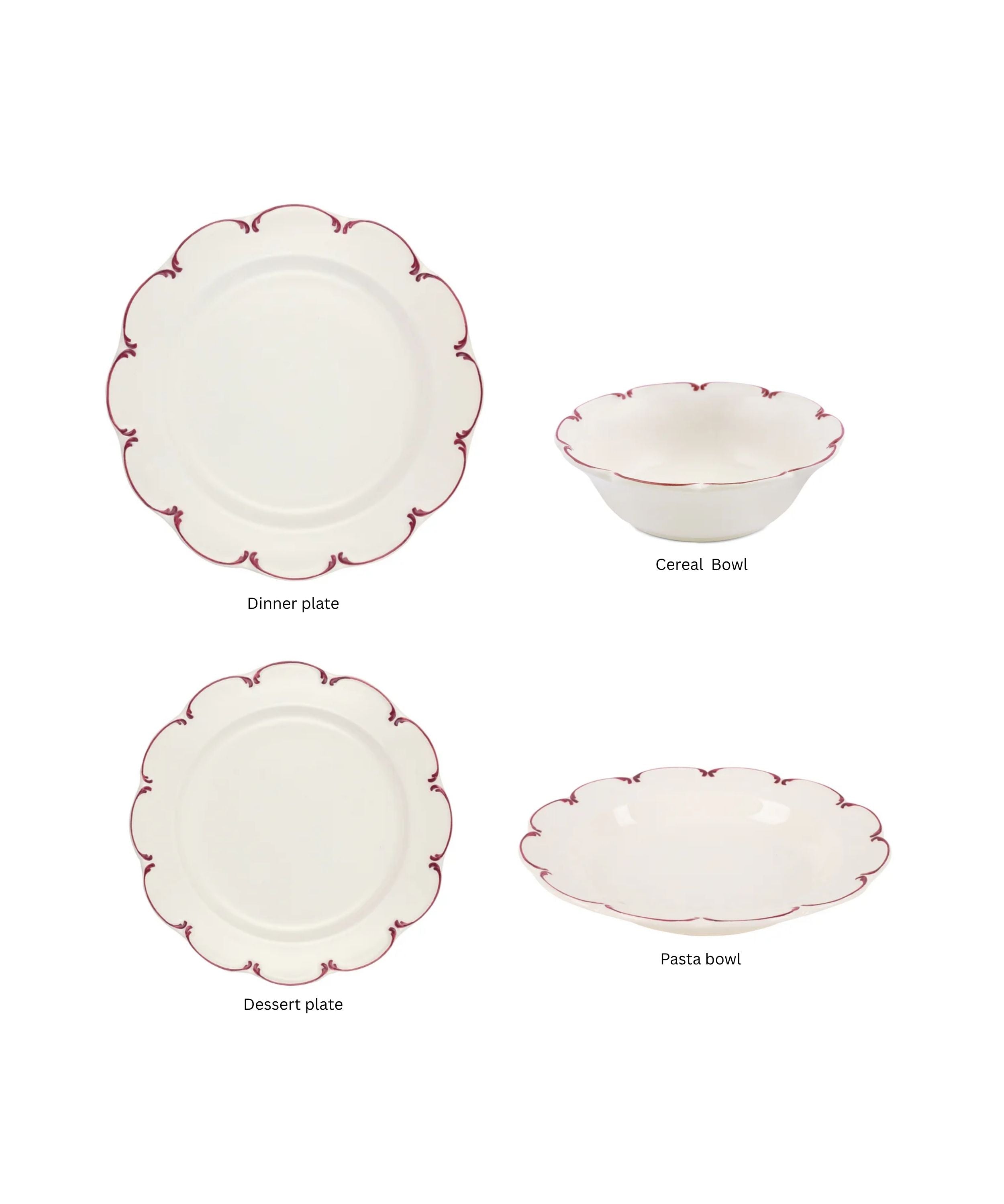 Olivia Scalloped Crockery, Raspberry Filet