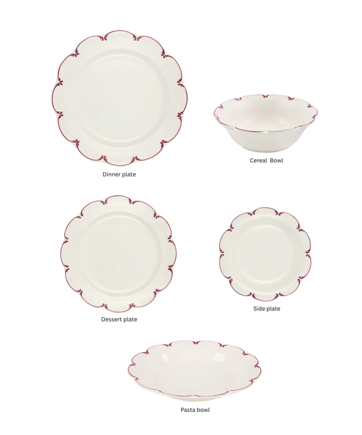 Olivia Scalloped Crockery, Raspberry Filet
