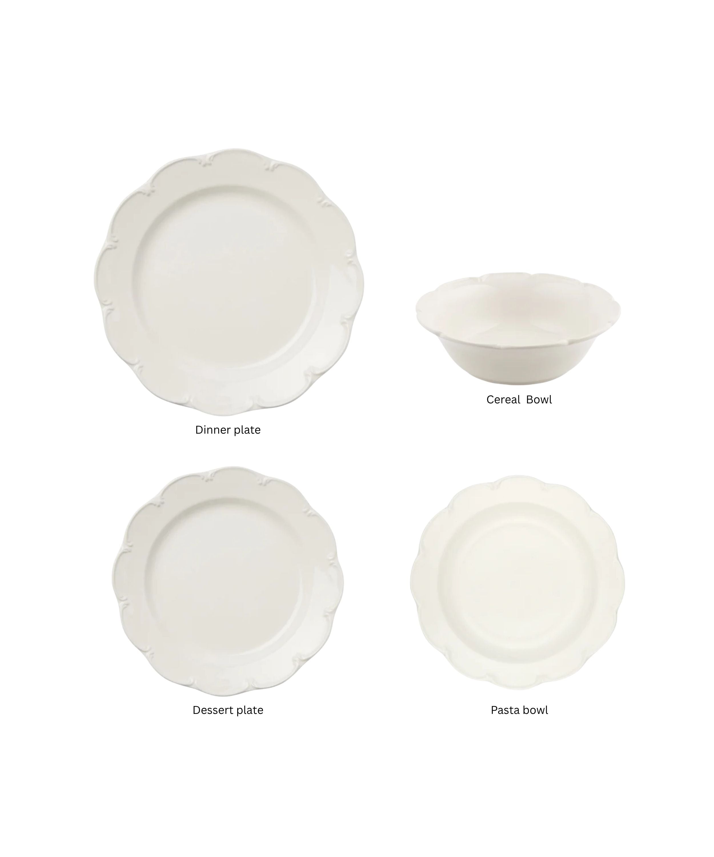 Olivia Scalloped Crockery, White