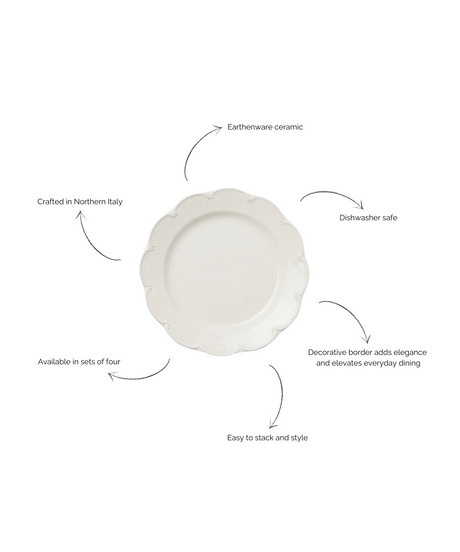 Set of 4 Olivia Scalloped Dinner Plates, White