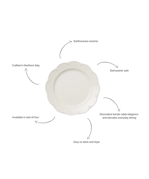 Set of 4 Olivia Scalloped Dinner Plates, White