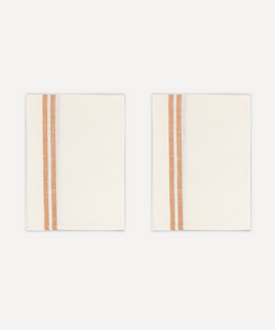 Rebecca Udall Pair of Striped Linen Tea Towels, Burnt Orange, Ivory Background