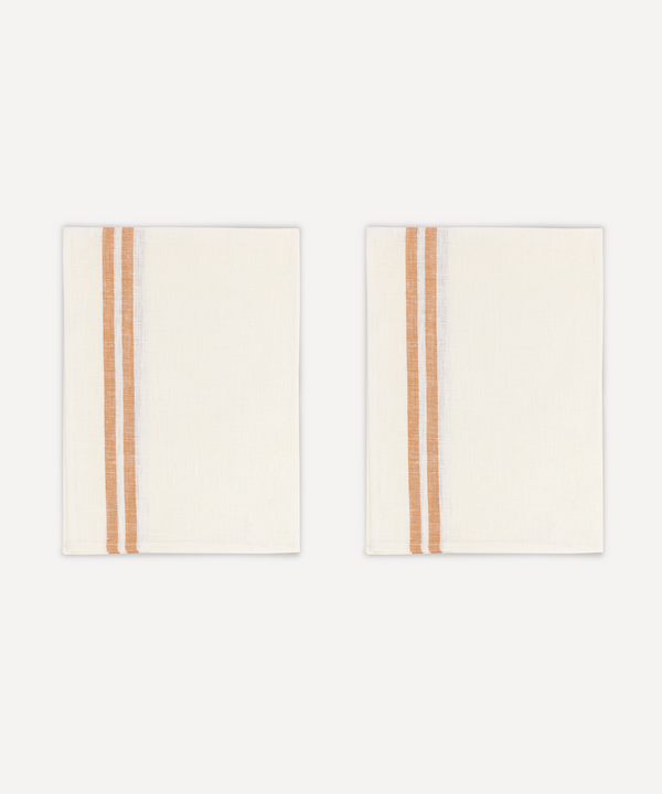 Rebecca Udall Pair of Striped Linen Tea Towels, Burnt Orange, Ivory Background