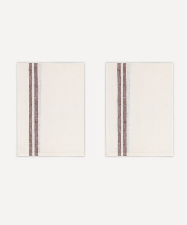 Rebecca Udall Pair of Striped Linen Tea Towels, Chocolate, Ivory Background