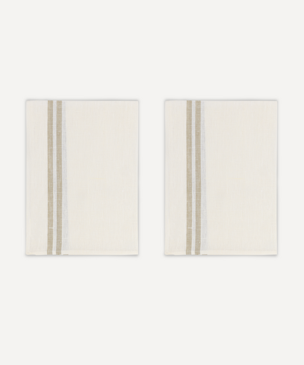 Rebecca Udall Pair of Striped Linen Tea Towels, Natural, Ivory Background