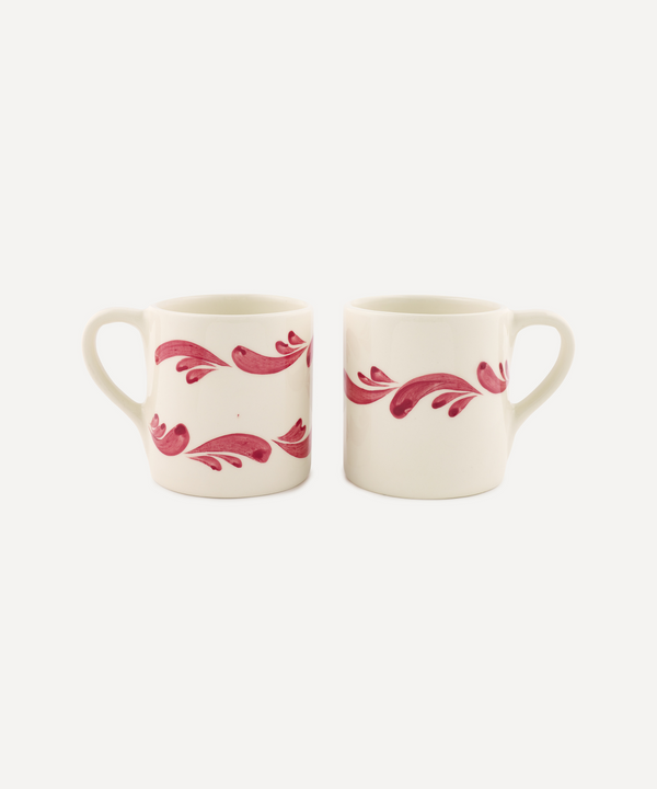 Rebecca Udall Pair of Celia Mugs, Raspberry, Ivory Background