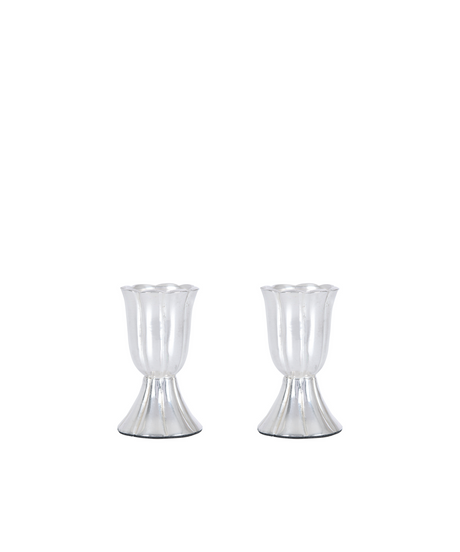 Rebecca Udall Pair of Fluted Candleholders, Silver, Cut Out, White Background