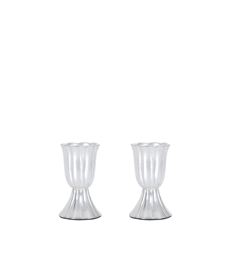 Rebecca Udall Pair of Fluted Candleholders, Silver, Cut Out, White Background