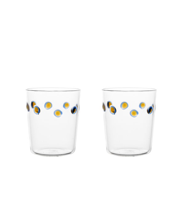 Pair of Marianna Tumblers, Blue/Amber, Cut Out