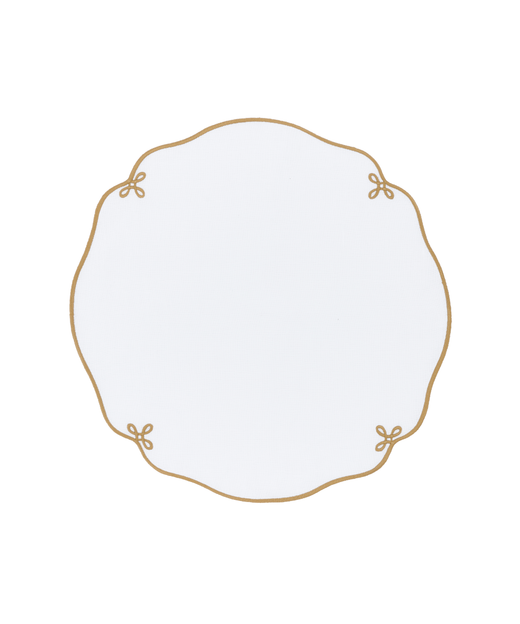 Pair of Martha Linen Placemats, White/Antique Gold, Cut Out