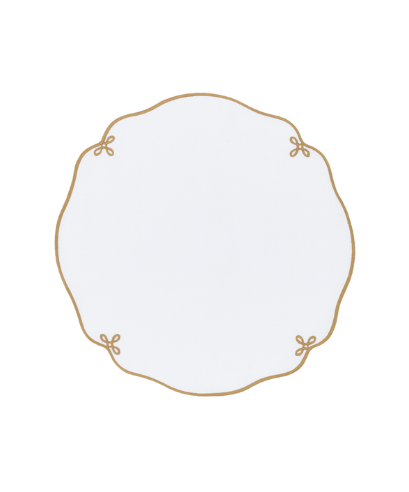 Pair of Martha Linen Placemats, White/Antique Gold, Cut Out