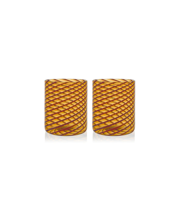 Pair of Murano Whisky Glasses, Amber/Chocolate, Cut Out
