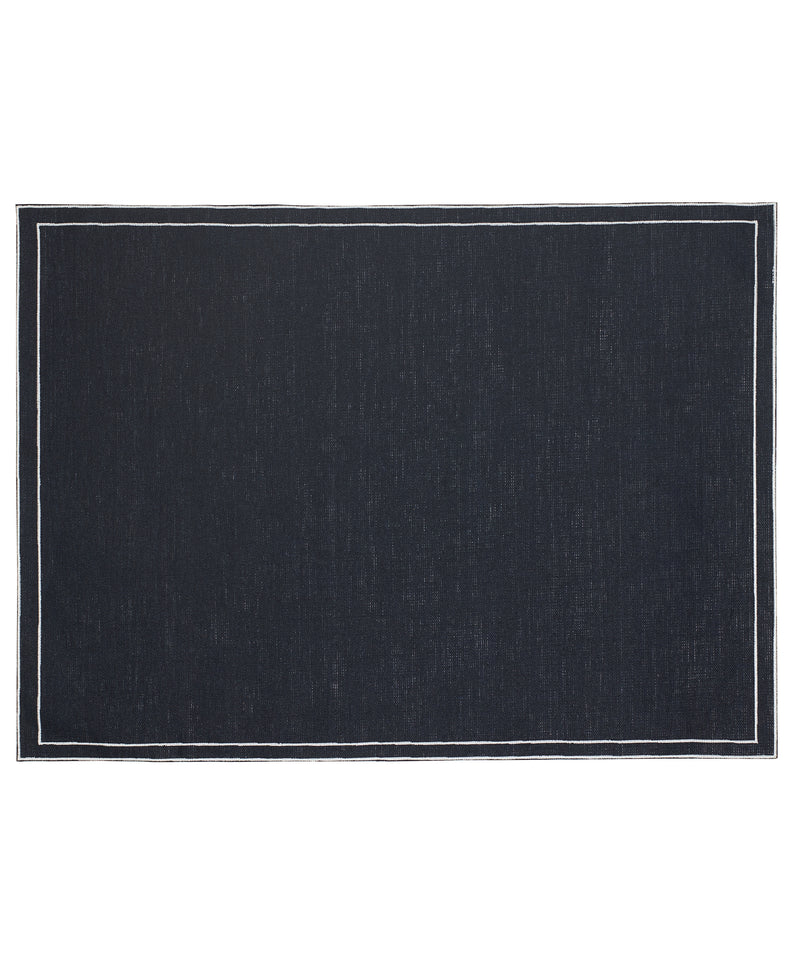 Pair of Rectangular Waxed Linen Placemats, Navy/White