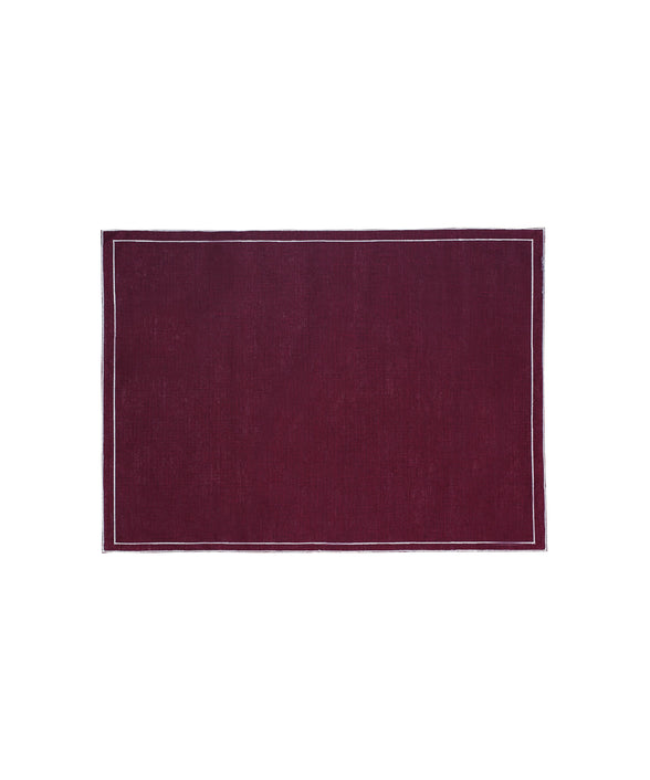 Rebecca Udall Pair of Rectangular Waxed Linen Placemats, Burgundy with White Trim