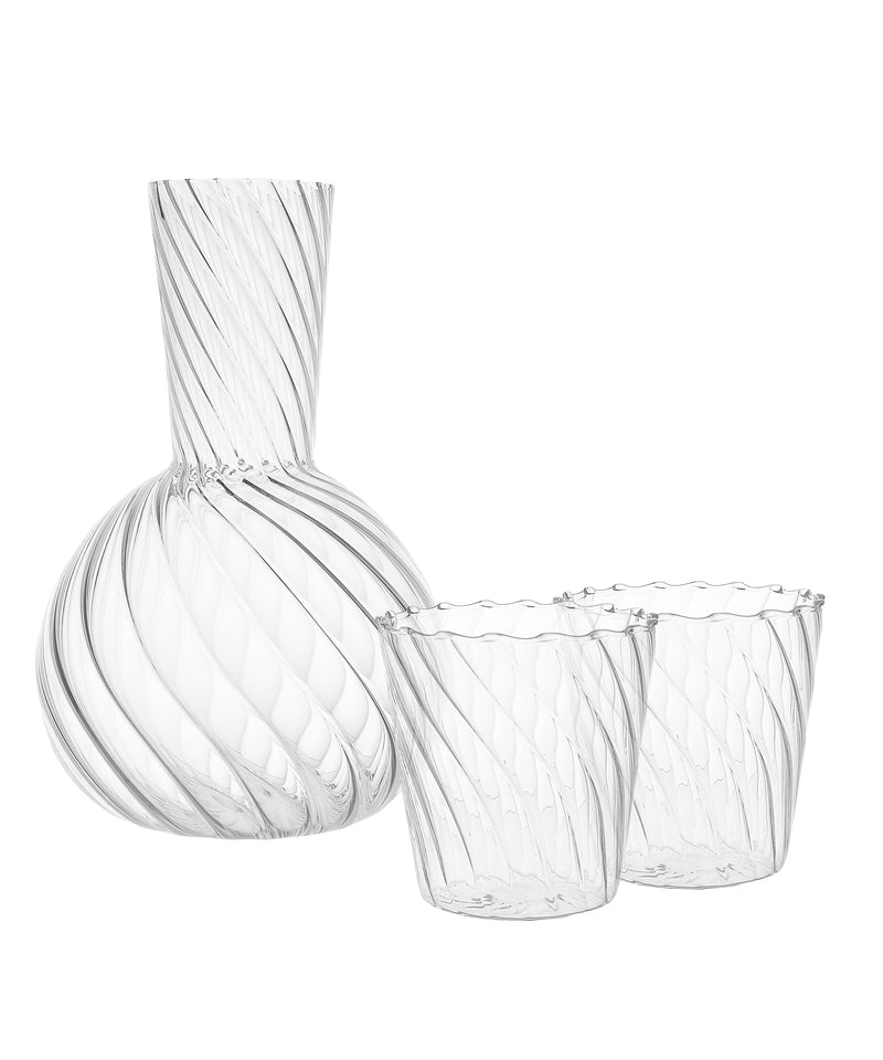 Rebecca Udall, Pair of Elegant Rippled Borosilicate Glass Tumblers & Carafe