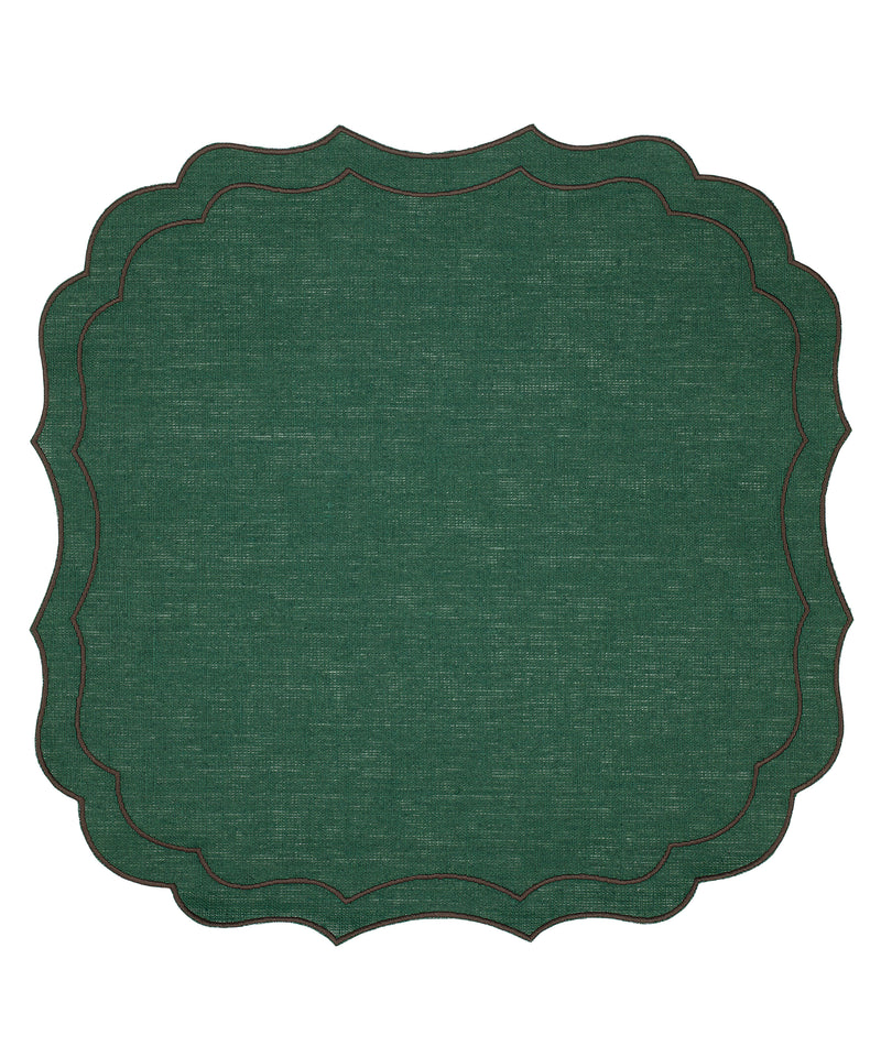 Pair of Stella Waxed Linen Placemats, Forest/Chocolate