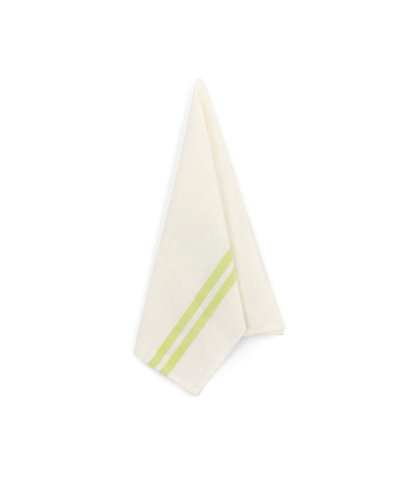 Rebecca Udall Pair of Striped Linen Tea Towels, Apple Green, Draped Detail