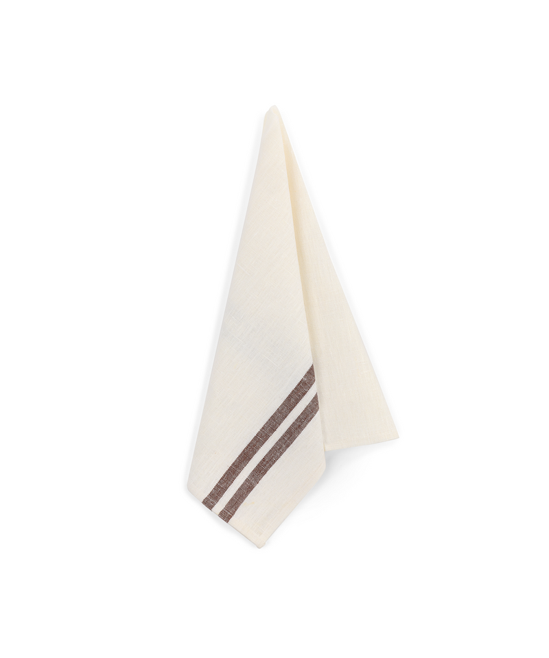 Rebecca Udall Pair of Striped Linen Tea Towels, Chocolate, Draped Detail