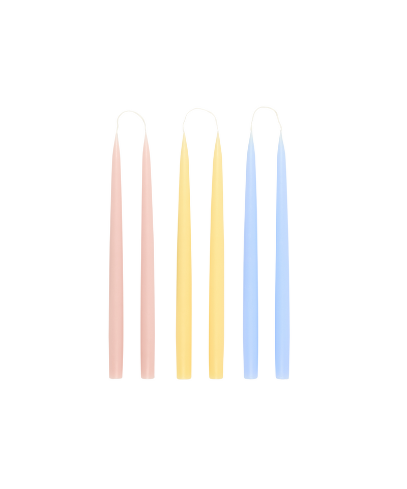 Rebecca Udall Set of 6 35cm Danish Taper Candles, Pastel pairs, pink yellow blue