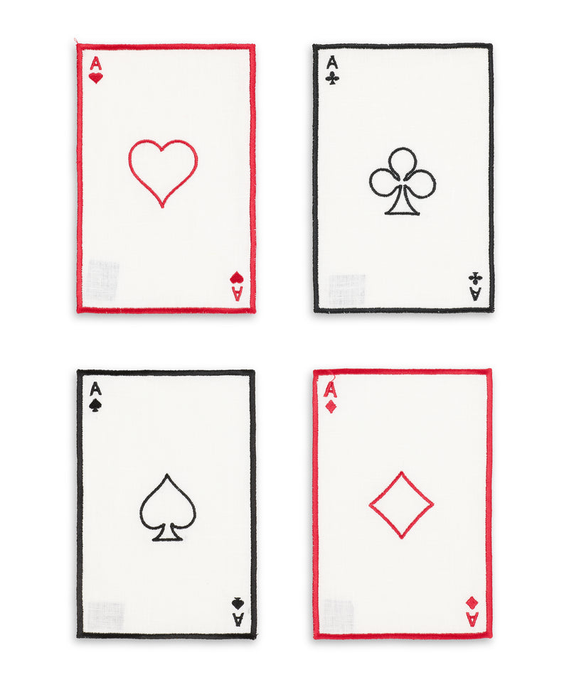 Rebecca Udall Set of 4 Playing Card Cocktail Napkins, white background.