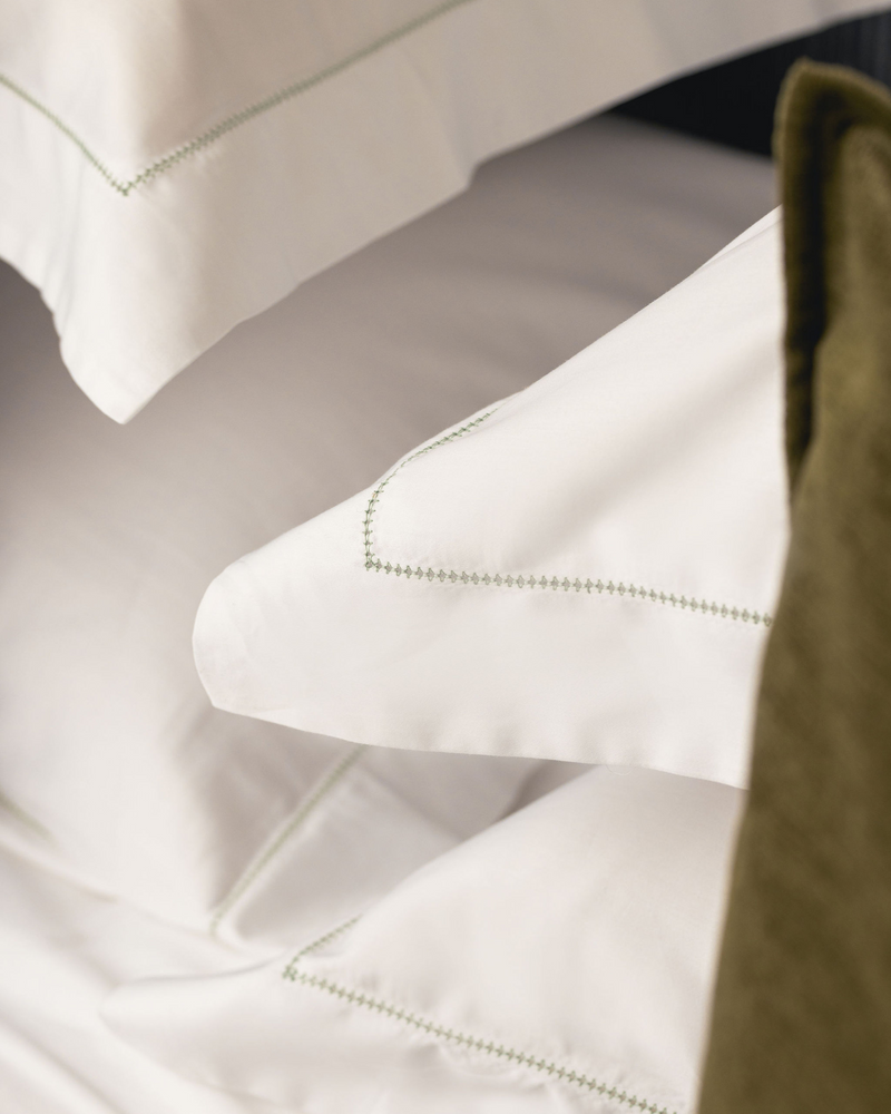 Rebecca Udall Porto Hemstitch Bed Linen, Frost Green, Pillow Detail