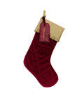 Quilted Velvet & Silk Christmas Stocking with Personalised Linen Gift Tag, Burgundy