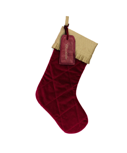 Quilted Velvet & Silk Christmas Stocking with Personalised Linen Gift Tag, Burgundy