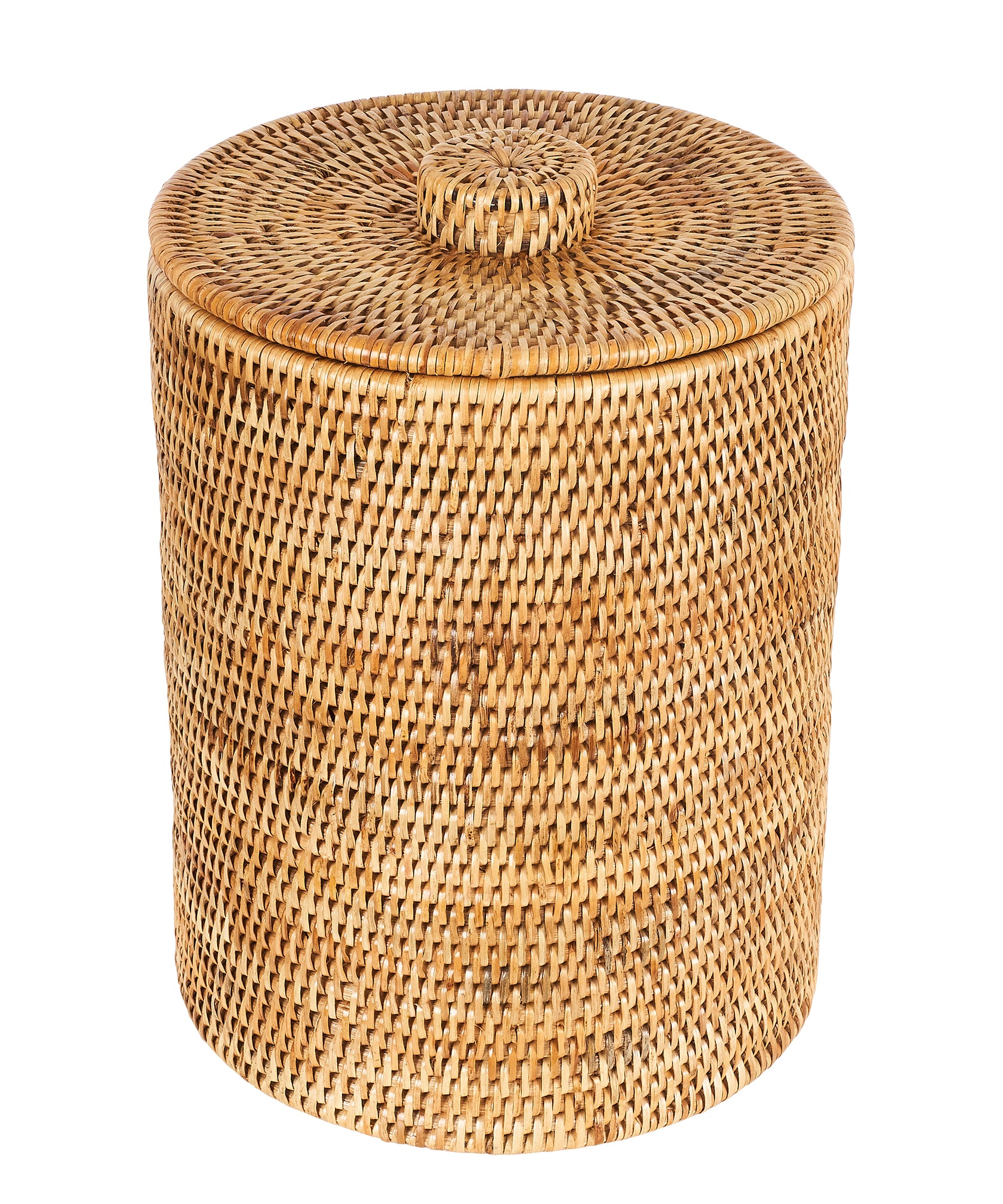 Rebecca Udall, Rattan Wicker Handwoven Bathroom Bin with Lid, Natural Brown
