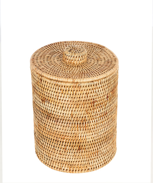 Rebecca Udall, Classic Rattan Wicker Woven Bathroom Bin with Lid, Natural Brown