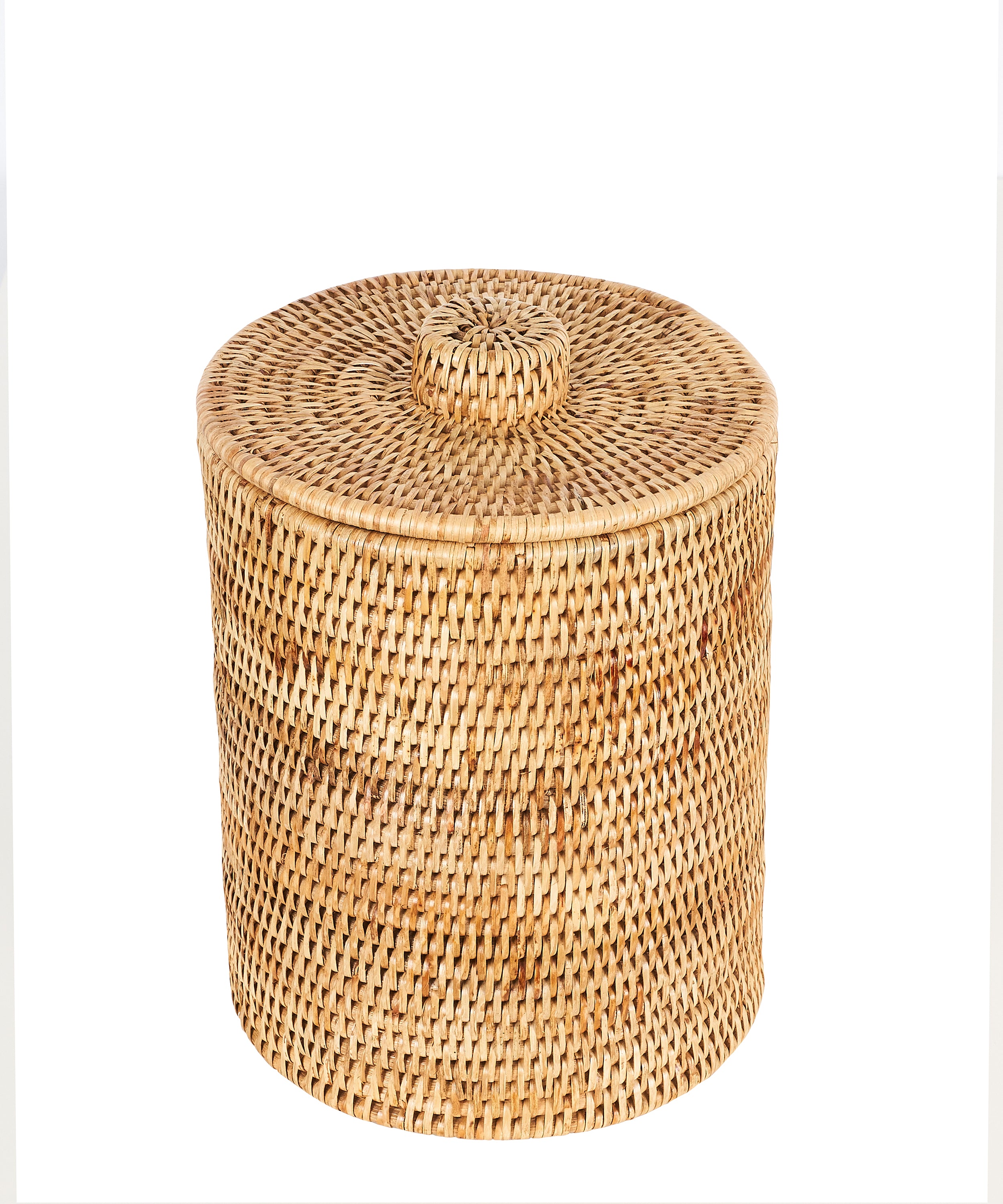 Rebecca Udall, Classic Rattan Wicker Woven Bathroom Bin with Lid, Natural Brown