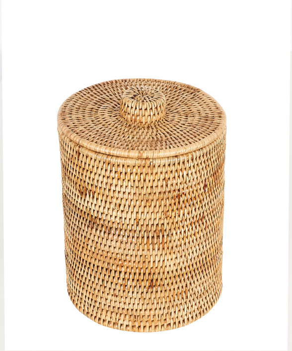 Rebecca Udall, Classic Rattan Wicker Woven Bathroom Bin with Lid, Natural Brown