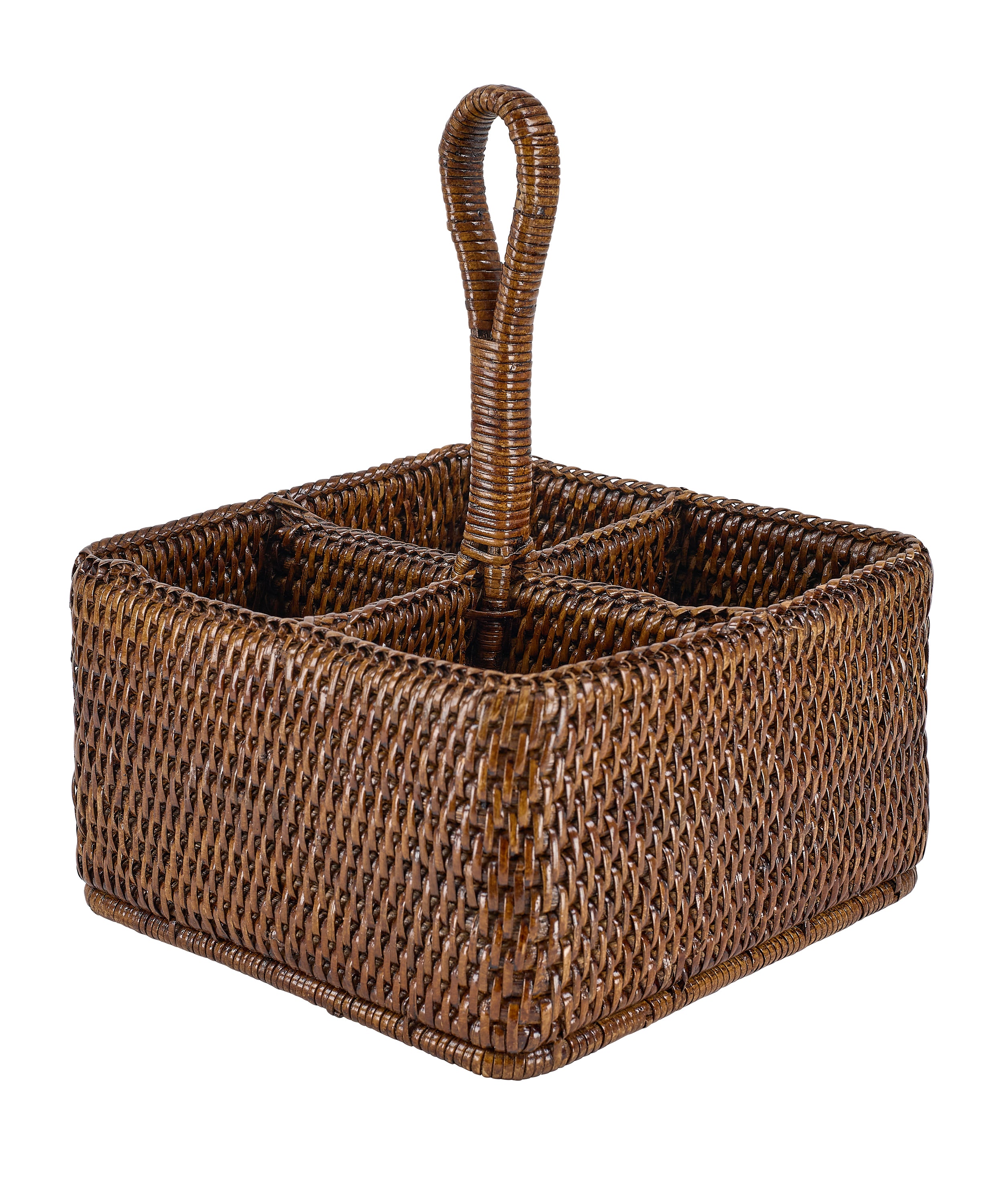 Rebecca Udall Rattan Cutlery and Condiment Carrier, Brown Close Up