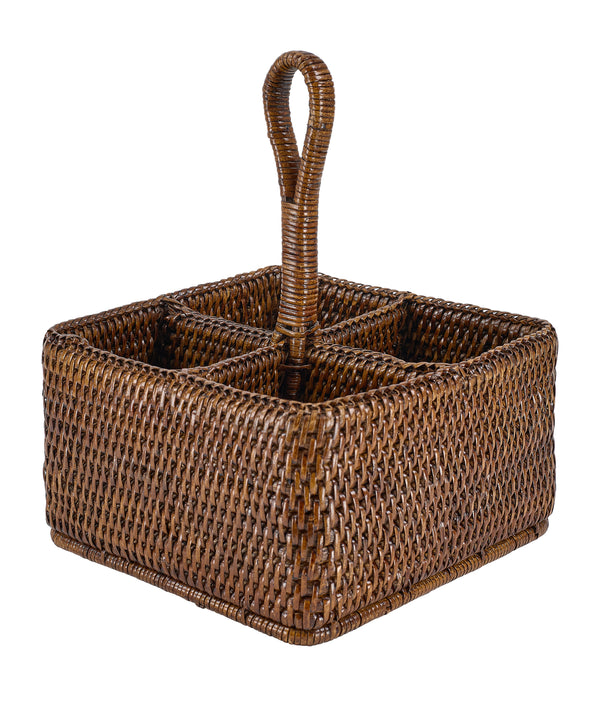 Rattan Cutlery and Condiment Carrier, Brown