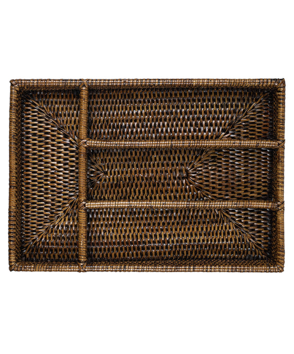 Rebecca Udall Rattan Cutlery Tray, Brown, Compartments