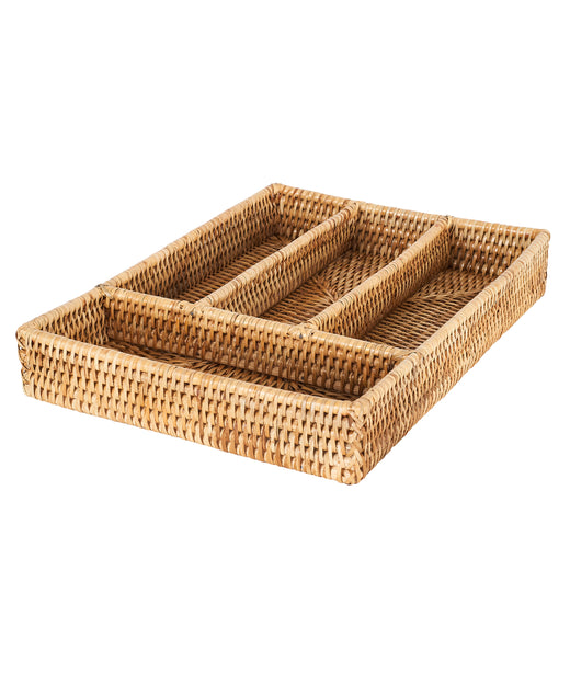 Rebecca Udall Hand Woven Rattan Cutlery Tray, Natural Close Up