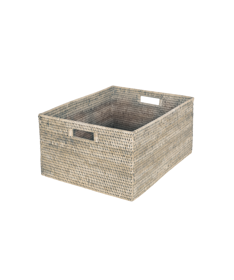 Rebecca Udall Rattan Tall Rectangular Storage Basket, Taupe, White Background