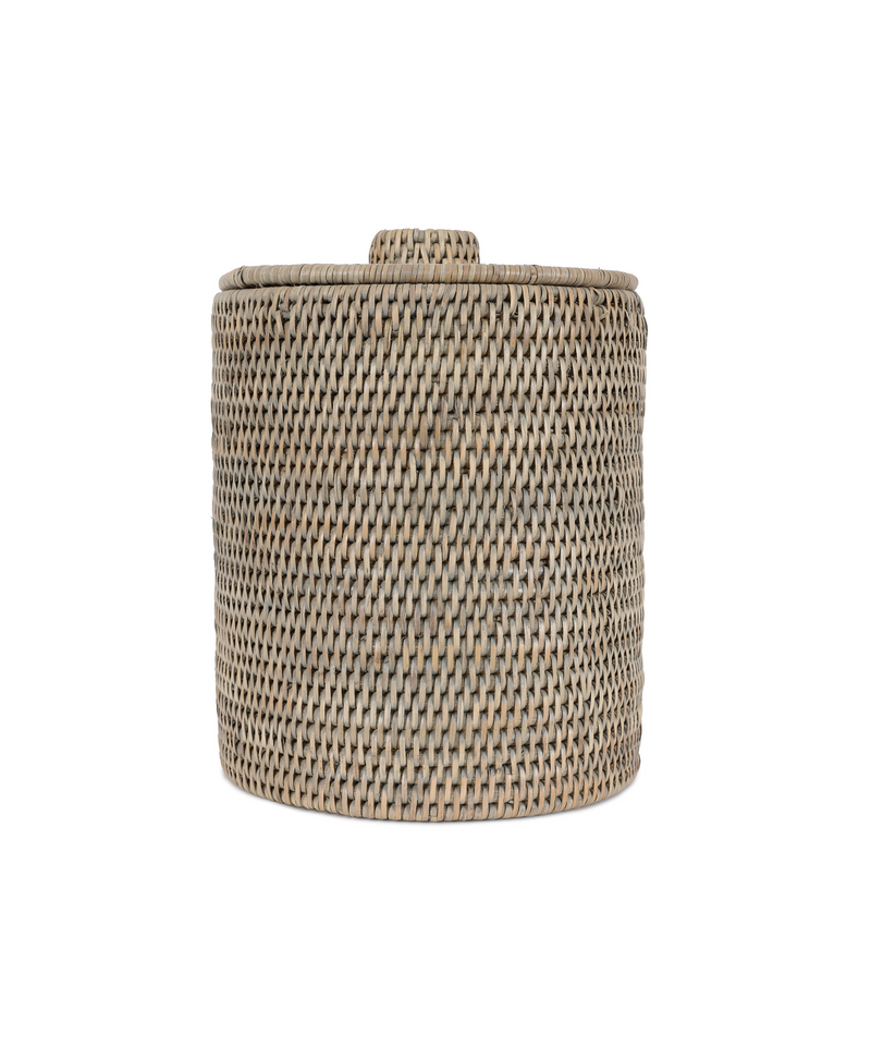 Rebecca Udall Rattan Bathroom Bins, Taupe, White Background