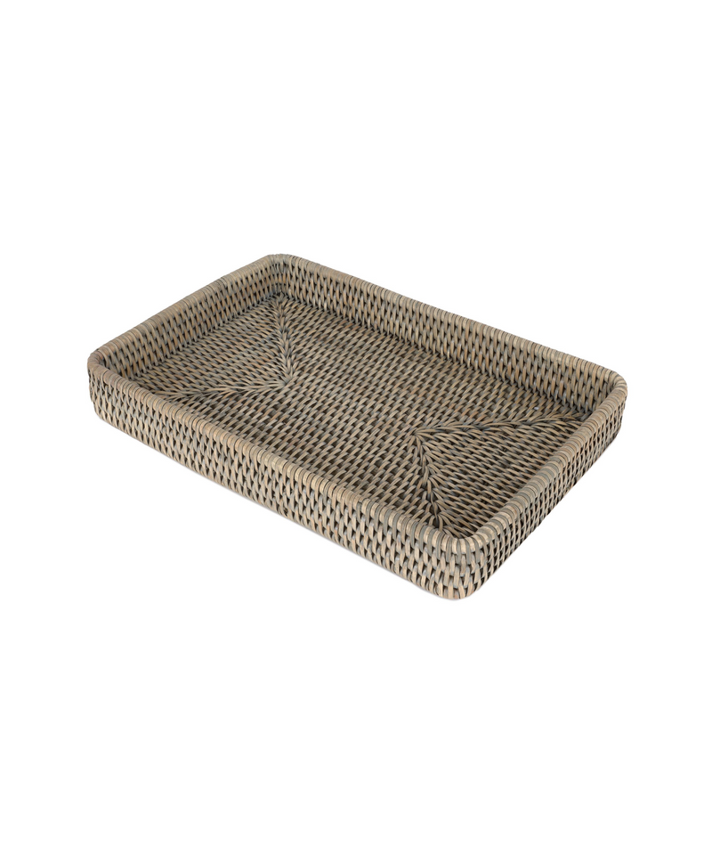 Rebecca Udall Rattan Decoration Tray, Taupe, White Background