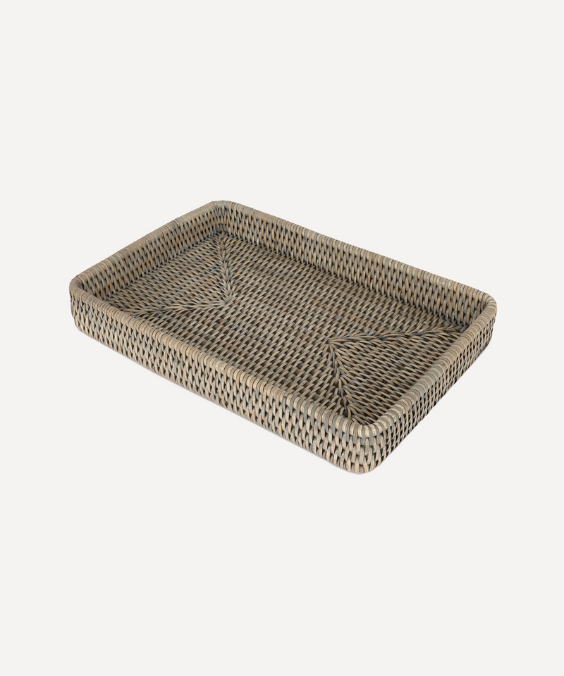 Rebecca Udall Rattan Decoration Tray, Taupe, Ivory Background